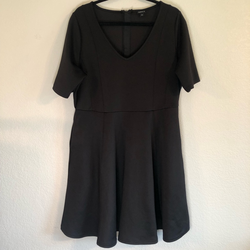 Torrid Fluted Fit and Flare Scuba Black Mini Dress - Picture 5 of 10